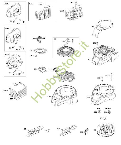 C - Alloggiamento ventola, impianto gas di scarico, volano, motore di avviamento a cavo B&S - 10 €¦ 100602-0161-B8 brand Stihl